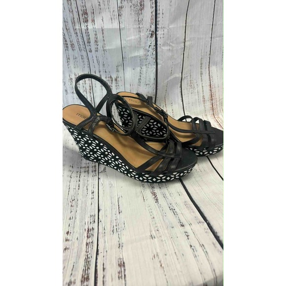 Maurices Black White Cutout Wedge Sandals Women's Size 10 - Picture 5 of 5